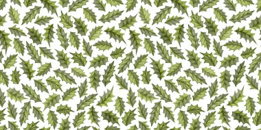 Tarafsız Yapraklar Şenlikli Noel Arkaplanı, Suluboya Yeşil Holly Bitki Yaprağı Xmas Duvar Kağıdı Tasarımı İçin Geleneksel Kusursuz Desen