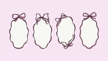 Baş Çerçeve, Vektör Oval Y2K Kalem Taslak Şirin Moda ya da Bebek Duşu Kadın Kurdelesi Sınırı, Sevgililer için Pembe Cazibeli Mürekkep Karalama ya da Düğün Resimleri