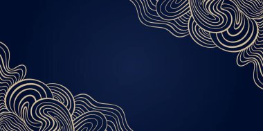 Altın Dalga Sanat Deko Vektör Arkaplanı, Zarif Derin Mavi Köşeli Şablon, Dekoratif Geleneksel Asya Sanatsal Sunumları için Soyut Kıvırcık Arkaplan