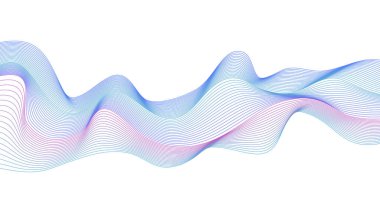 Soyut Dalga Çizgileri Holografik Dalga Biçimi Fütüristik İzole Edilmiş Vektör Tasarım Elemanı 3d Arkaplan. Mor ve Mavi Gökkuşağı Dinamik Akışkan Şekiller