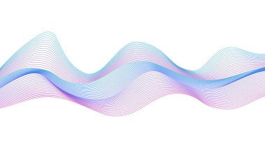 Soyut Dalga Çizgileri Holografik Dalga Biçimi Fütüristik İzole Edilmiş Vektör Tasarım Elemanı 3d Arkaplan. Mor ve Mavi Gökkuşağı Dinamik Akışkan Şekiller