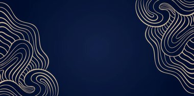 Altın Dalga Sanat Deko Vektör Arkaplanı, Zarif Derin Mavi Köşeli Şablon, Dekoratif Geleneksel Asya Sanatsal Sunumları için Soyut Kıvırcık Arkaplan