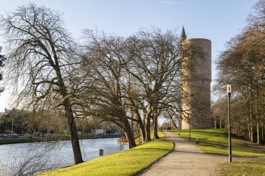 Tarihi şehir merkezi Bruges 'ün (Brugge) klasik manzarası, Batı Flanders, Belçika