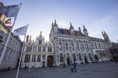 Tarihi şehir merkezi Bruges 'ün (Brugge) klasik manzarası, Batı Flanders, Belçika