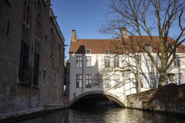 Tarihi şehir merkezi Bruges 'ün (Brugge) klasik manzarası, Batı Flanders, Belçika