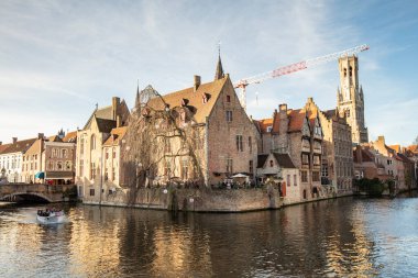 Tarihi şehir merkezi Bruges 'ün (Brugge) klasik manzarası, Batı Flanders, Belçika