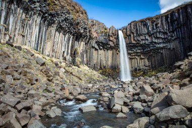 Svartifoss şelalesi İzlanda 'nın güneyinde bazalt sütunlarla çevrili.