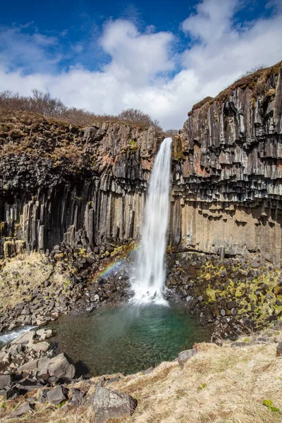 Wodospad Svartifoss Otoczony Bazaltowymi Kolumnami Południu Islandii — Zdjęcie stockowe