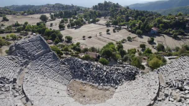 Drone Uitzicht Geruïneerd Romeins Amfitheater Van Het Oude Selge Stad — Stockvideo