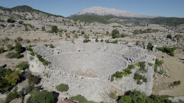 Drone Uitzicht Geruïneerd Romeins Amfitheater Van Het Oude Selge Stad — Stockvideo