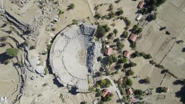 Drohnenaufnahme Des Zerstörten Römischen Amphitheaters Der Antiken Selge Stadt Gebirge — Stockvideo
