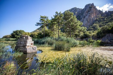 View on the ancient ruins of Lycian town of Olympos, Turkey.