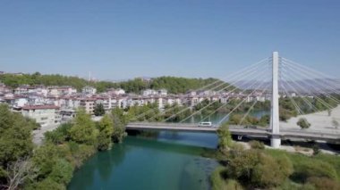 Cityscape of Manavgat on a sunny day. Aerial view
