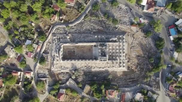 Drohnenblick Über Den Apollotempel Der Antiken Stadt Didyma Bei Sonnenaufgang — Stockvideo