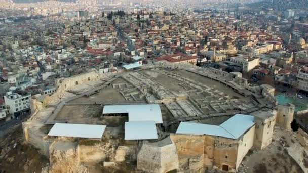 Gaziantep Castle Skadades Svårt Kahramanmara Centrerade Jordbävningar Den Februari Och — Stockvideo