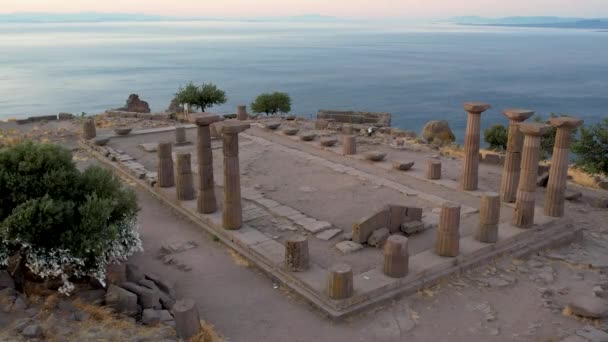 Temple Athéna Dans Ville Antique Assos Vidéo Drone Behramkale Asos — Video