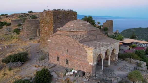 Athena Tempel Assos Antique City Drone Video Behramkale Asos Canakkale — Stockvideo