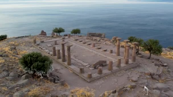 Kuil Athena Video Drone Kota Antik Assos Behramkale Asos Canakkale — Stok Video
