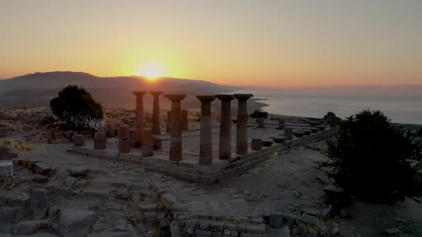 Tempio Athena Nel Video Antico Del Drone Della Città Assos — Video Stock