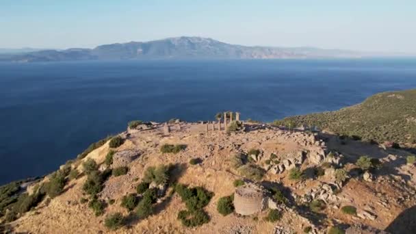 Athena Temple Assos Antika Staden Drone Video Behramkale Asos Canakkale — Stockvideo
