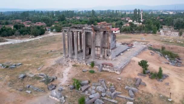 Zeus Tapınağı Ile Birlikte Aizonai Antik Şehir Harabeleri Aizanoi Antik — Stok video