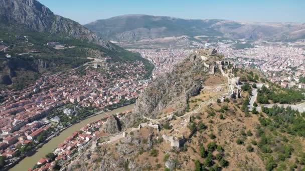 Amasya Turkey 具有历史城堡的Amasya城景观 — 图库视频影像
