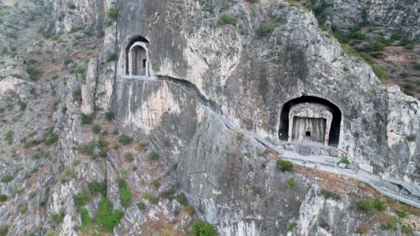 Amasya Turkey Oude Rivieroever Turkse Poef Stadsgebouwen Zijn Reflectie Het — Stockvideo
