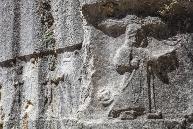 Hitit Uygarlığının antik başkenti Yazilikaya Hattusa 'daki 12 tanrının rahatlatılması.