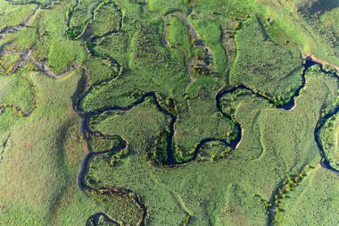 Perembe Platosu 'nun hava manzarası. Yollar ve koyun sürüleri.