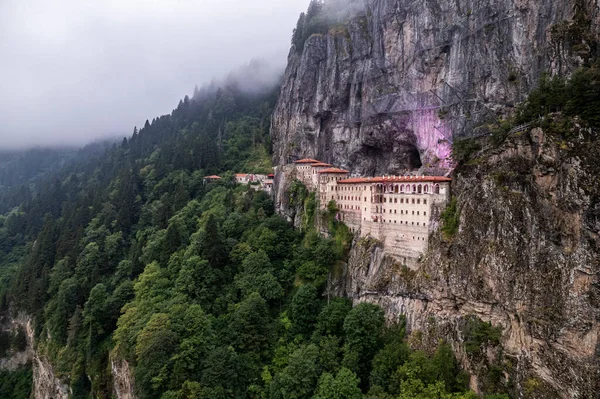 Sumela Kloster Smela Manastr Drone Photo Altndere Nationalpark Maka Trabzon Stockbild