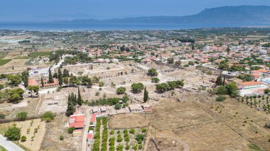 corinth, Yunanistan - Arkeoloji arka plan Tapınağı kalıntıları