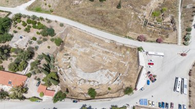 corinth, Yunanistan - Arkeoloji arka plan Tapınağı kalıntıları