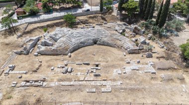 corinth, Yunanistan - Arkeoloji arka plan Tapınağı kalıntıları