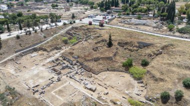 corinth, Yunanistan - Arkeoloji arka plan Tapınağı kalıntıları