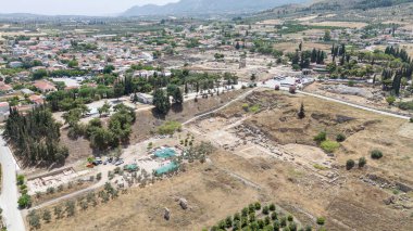 corinth, Yunanistan - Arkeoloji arka plan Tapınağı kalıntıları