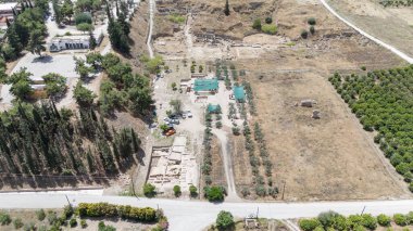 corinth, Yunanistan - Arkeoloji arka plan Tapınağı kalıntıları