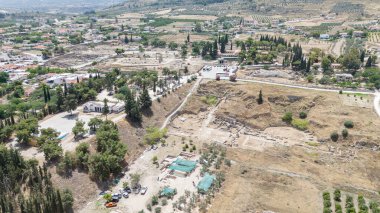 corinth, Yunanistan - Arkeoloji arka plan Tapınağı kalıntıları