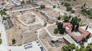 corinth, Yunanistan - Arkeoloji arka plan Tapınağı kalıntıları