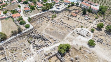 corinth, Yunanistan - Arkeoloji arka plan Tapınağı kalıntıları