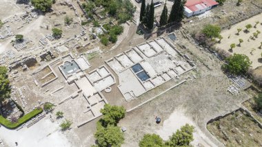 corinth, Yunanistan - Arkeoloji arka plan Tapınağı kalıntıları