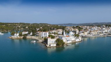 Aerial view of Porto Cheli, a luxury seaside retreat at the east edge of the Peloponnese peninsula, Greece clipart