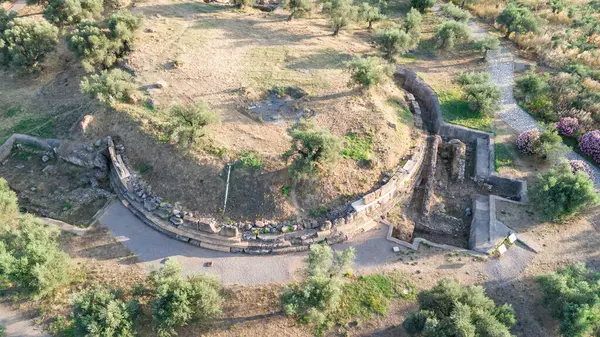 stock image Aerial panoramic view of Sparta city with Taygetus mountains and ancient ruins remains in Peloponnese, Greece