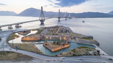 Aerial view of the Charilaos Trikoupis bridge Rio-Antirio in Greece clipart