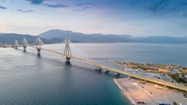 Aerial view of the Charilaos Trikoupis bridge Rio-Antirio in Greece clipart