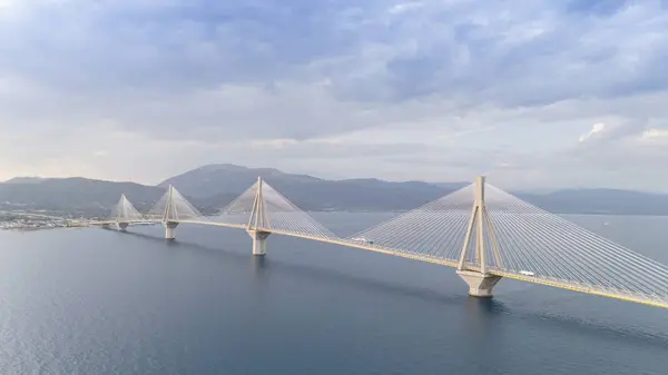 stock image Aerial view of the Charilaos Trikoupis bridge Rio-Antirio in Greece