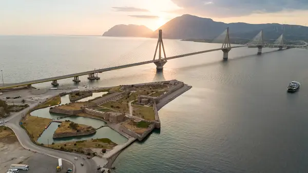 stock image Aerial view of the Charilaos Trikoupis bridge Rio-Antirio in Greece