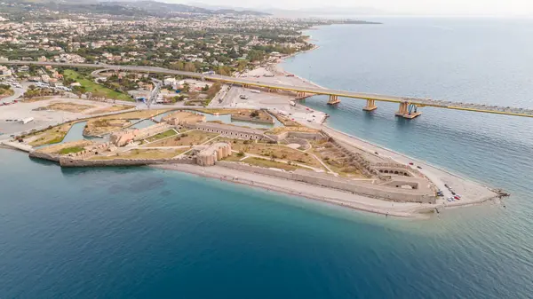 stock image Aerial view of the Charilaos Trikoupis bridge Rio-Antirio in Greece