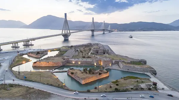stock image Aerial view of the Charilaos Trikoupis bridge Rio-Antirio in Greece