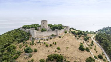 Platamon Kalesi, Pieria, Makedonya, Yunanistan'ın havadan görünümü