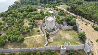 Platamon Kalesi, Pieria, Makedonya, Yunanistan'ın havadan görünümü